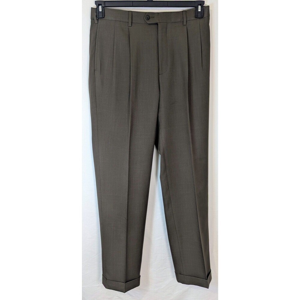 Savane Men's Pleated Dress Pants Brown Taupe Cuffed 34x32 Business Casual
